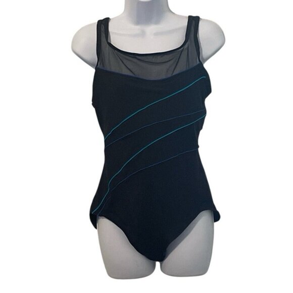 Beach Cabana Woman One Piece Mesh Insert Swimsuit Size 1X 16W/18W Bra No Pads - Picture 1 of 9